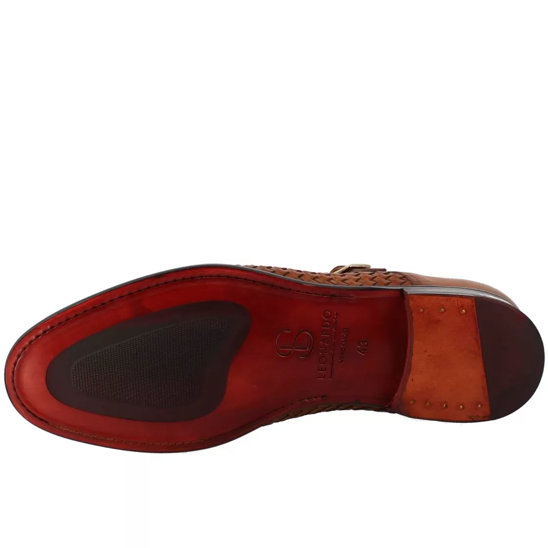 Best Leonardo Shoes Scarpa Doppia Fibbia Da Uomo In Pelle Intrecciata Siena Marrone