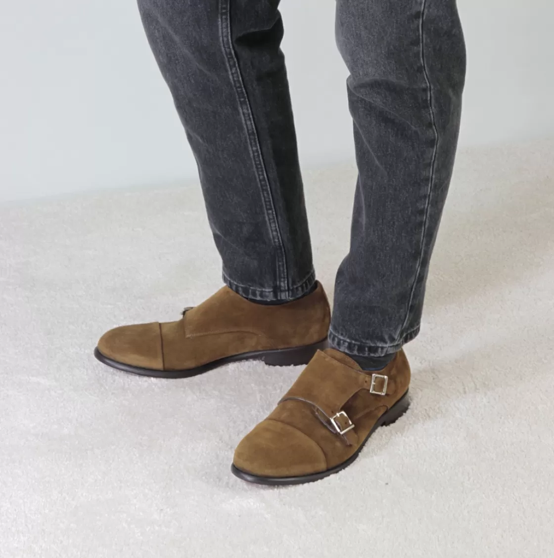 Discount Leonardo Shoes Scarpa Doppia Fibbia Da Uomo In Pelle Scamosciata Colore Marrone Chiaro
