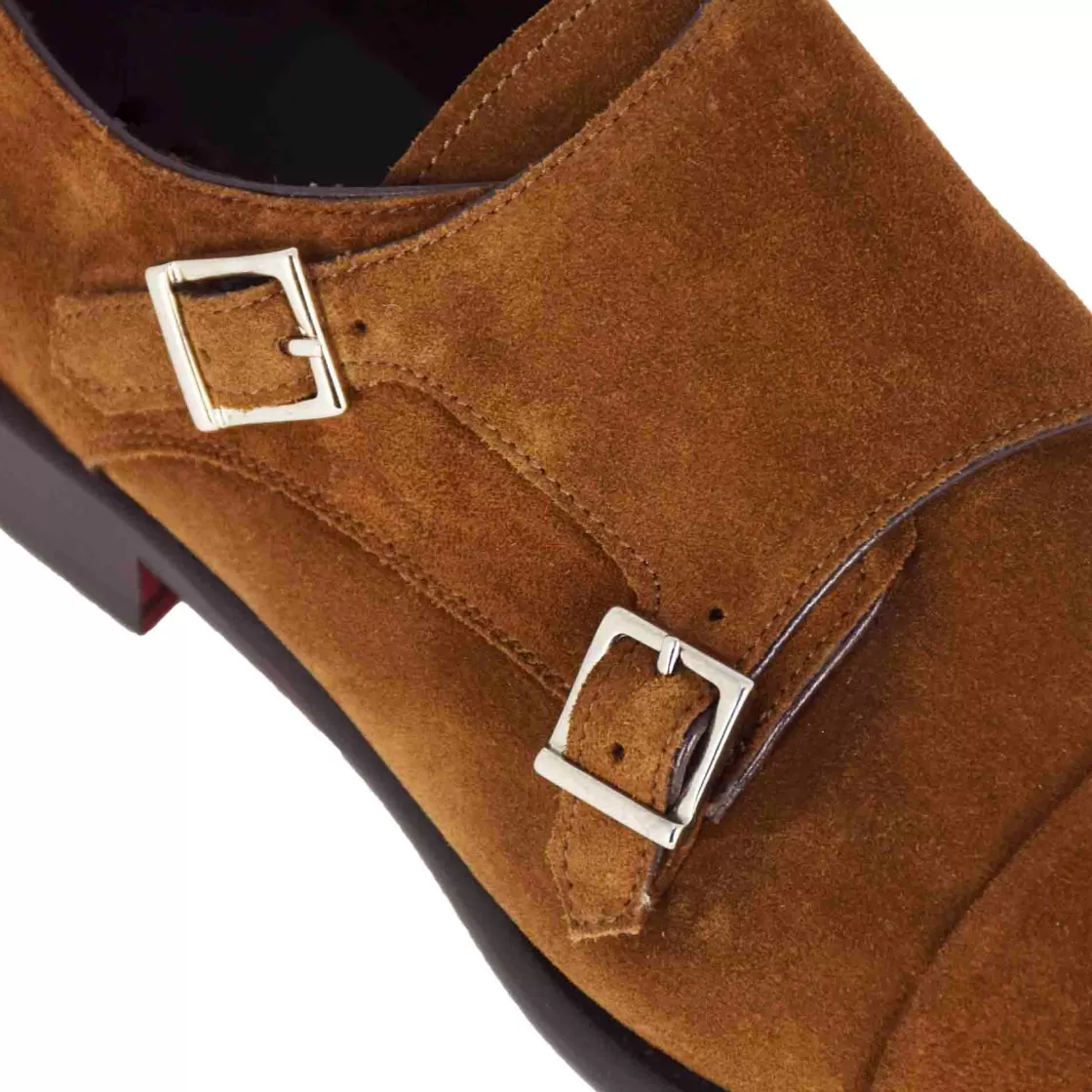 Discount Leonardo Shoes Scarpa Doppia Fibbia Da Uomo In Pelle Scamosciata Colore Marrone Chiaro