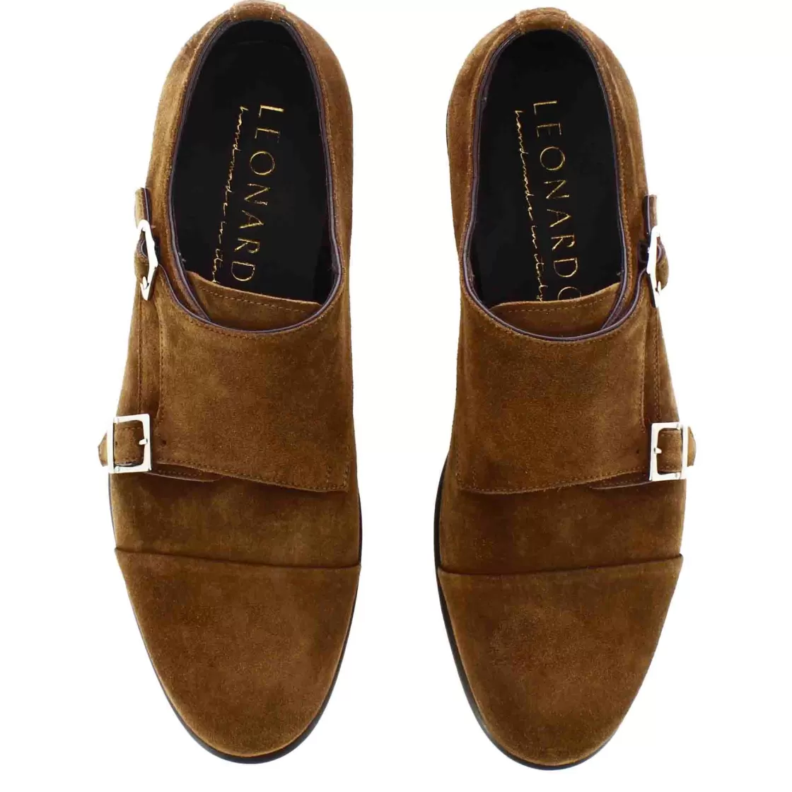 Discount Leonardo Shoes Scarpa Doppia Fibbia Da Uomo In Pelle Scamosciata Colore Marrone Chiaro