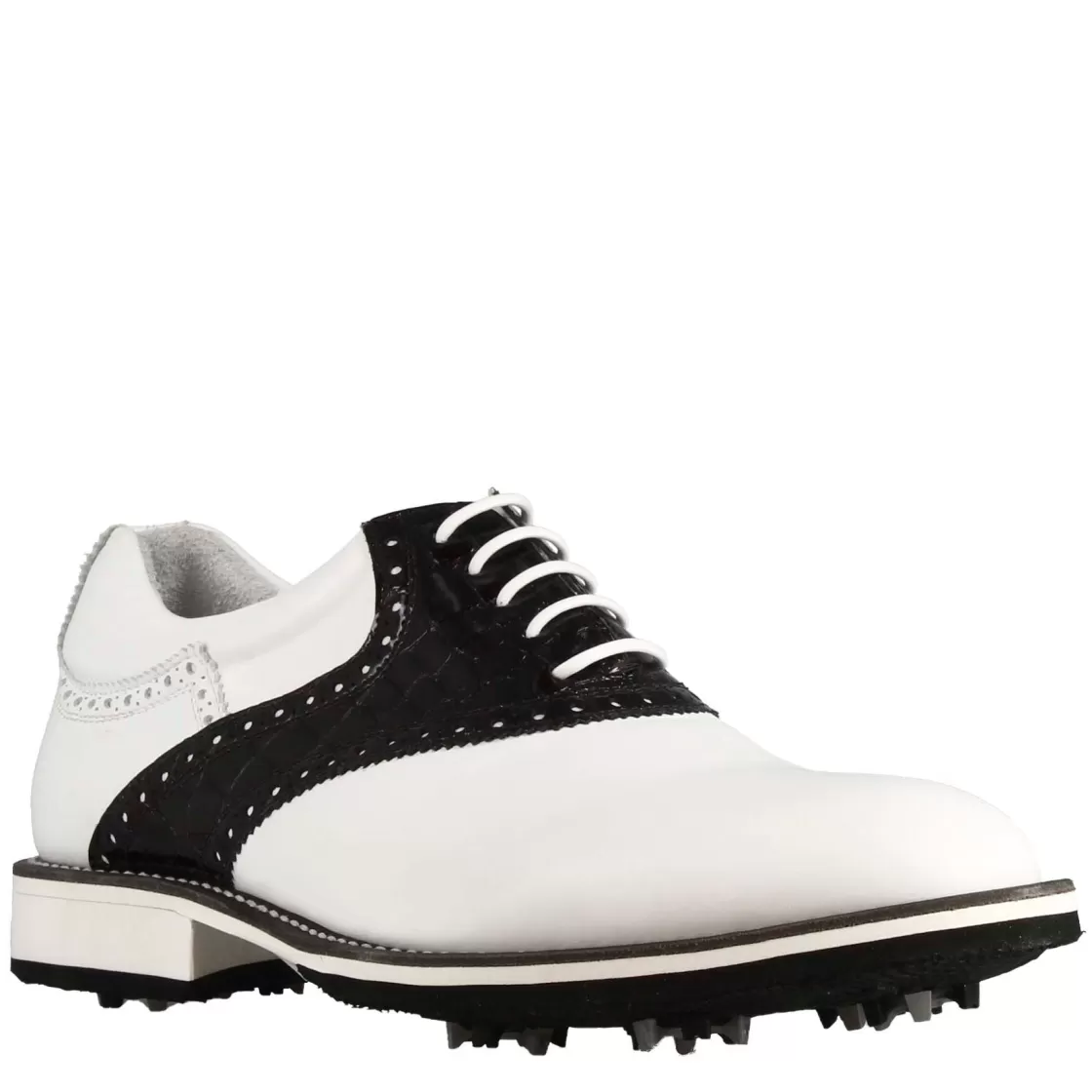 Cheap Leonardo Shoes Scarpa Golf Artigianale Da Donna In Pelle Colore Con Dettagli In Pelle Colore Nero Bianco