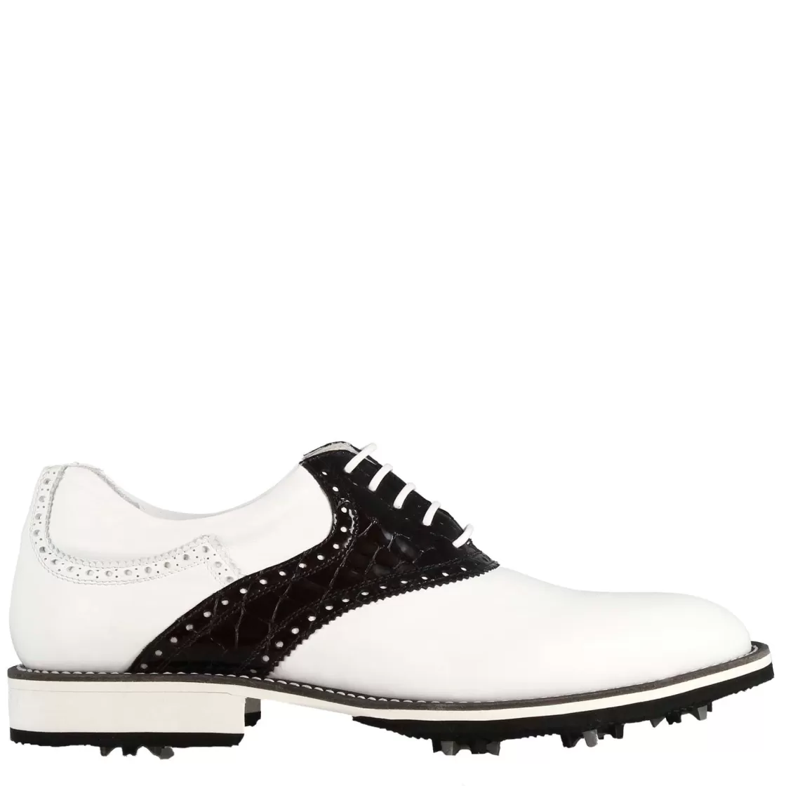 Cheap Leonardo Shoes Scarpa Golf Artigianale Da Donna In Pelle Colore Con Dettagli In Pelle Colore Nero Bianco