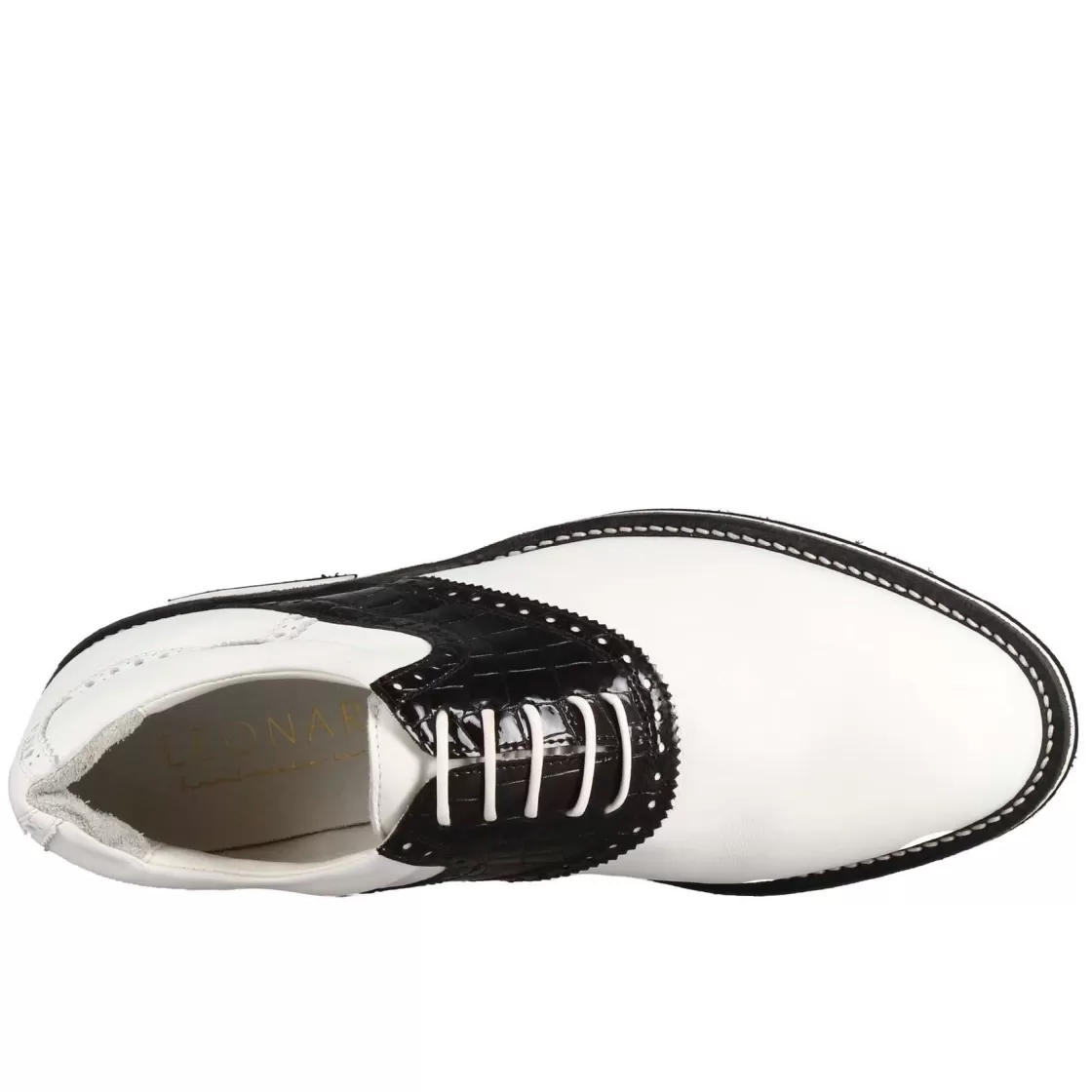 Cheap Leonardo Shoes Scarpa Golf Artigianale Da Donna In Pelle Colore Con Dettagli In Pelle Colore Nero Bianco
