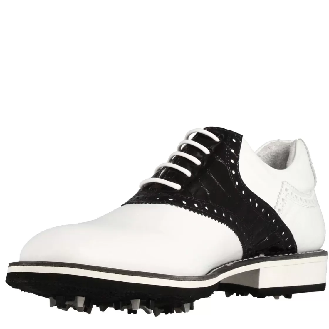 Cheap Leonardo Shoes Scarpa Golf Artigianale Da Donna In Pelle Colore Con Dettagli In Pelle Colore Nero Bianco