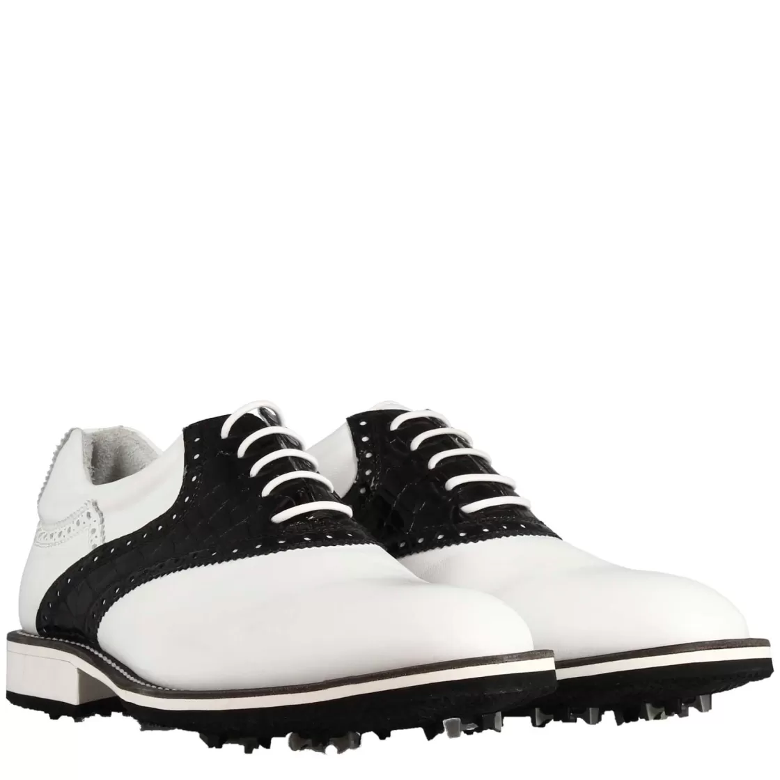 Cheap Leonardo Shoes Scarpa Golf Artigianale Da Donna In Pelle Colore Con Dettagli In Pelle Colore Nero Bianco