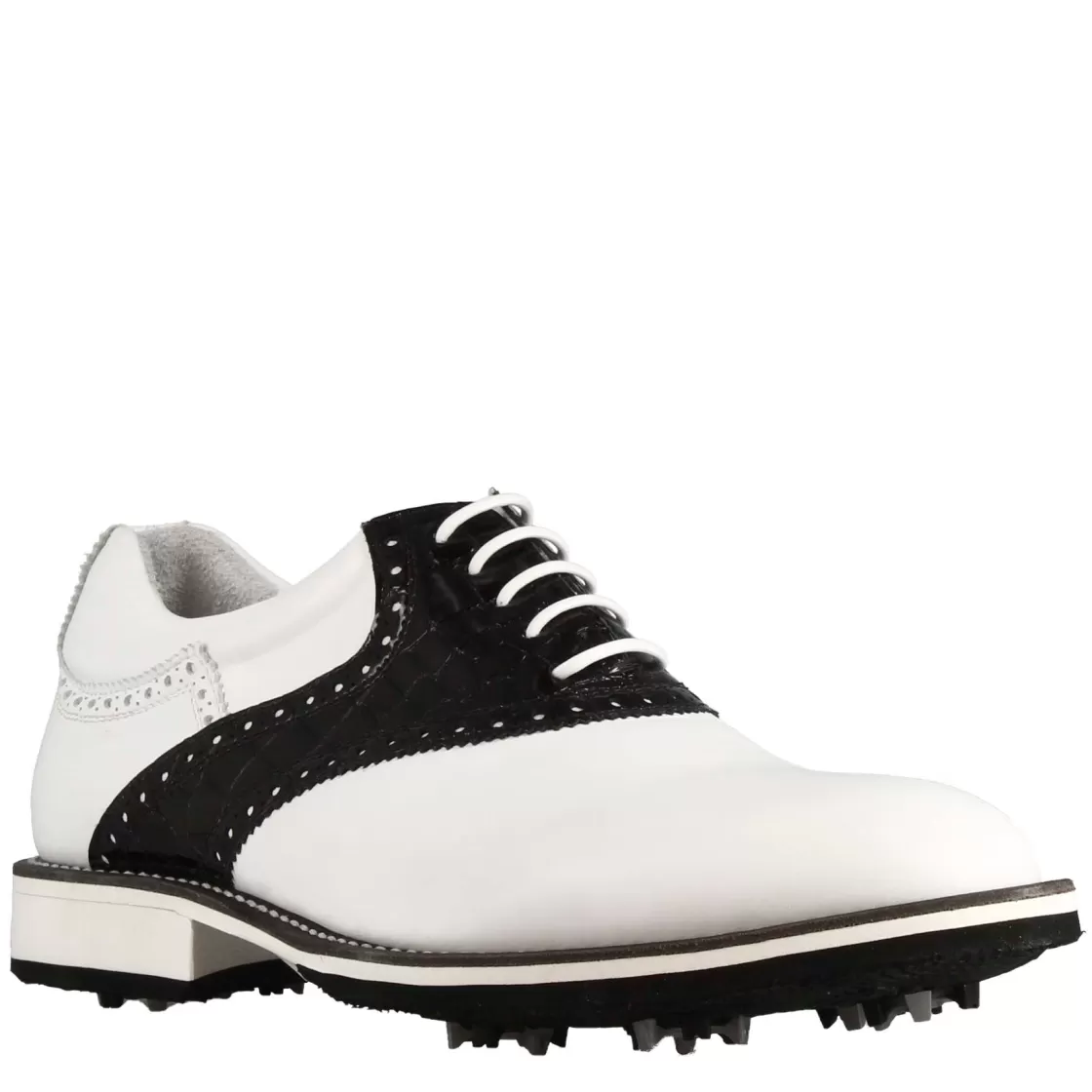 Outlet Leonardo Shoes Scarpa Golf Artigianale Da Uomo In Pelle Colore Con Dettagli In Pelle Colore Nero Bianco