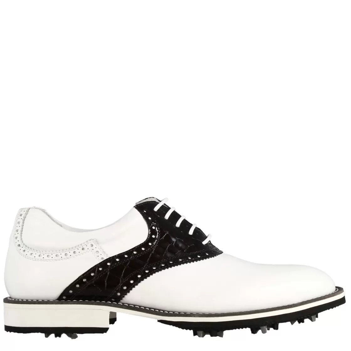 Outlet Leonardo Shoes Scarpa Golf Artigianale Da Uomo In Pelle Colore Con Dettagli In Pelle Colore Nero Bianco