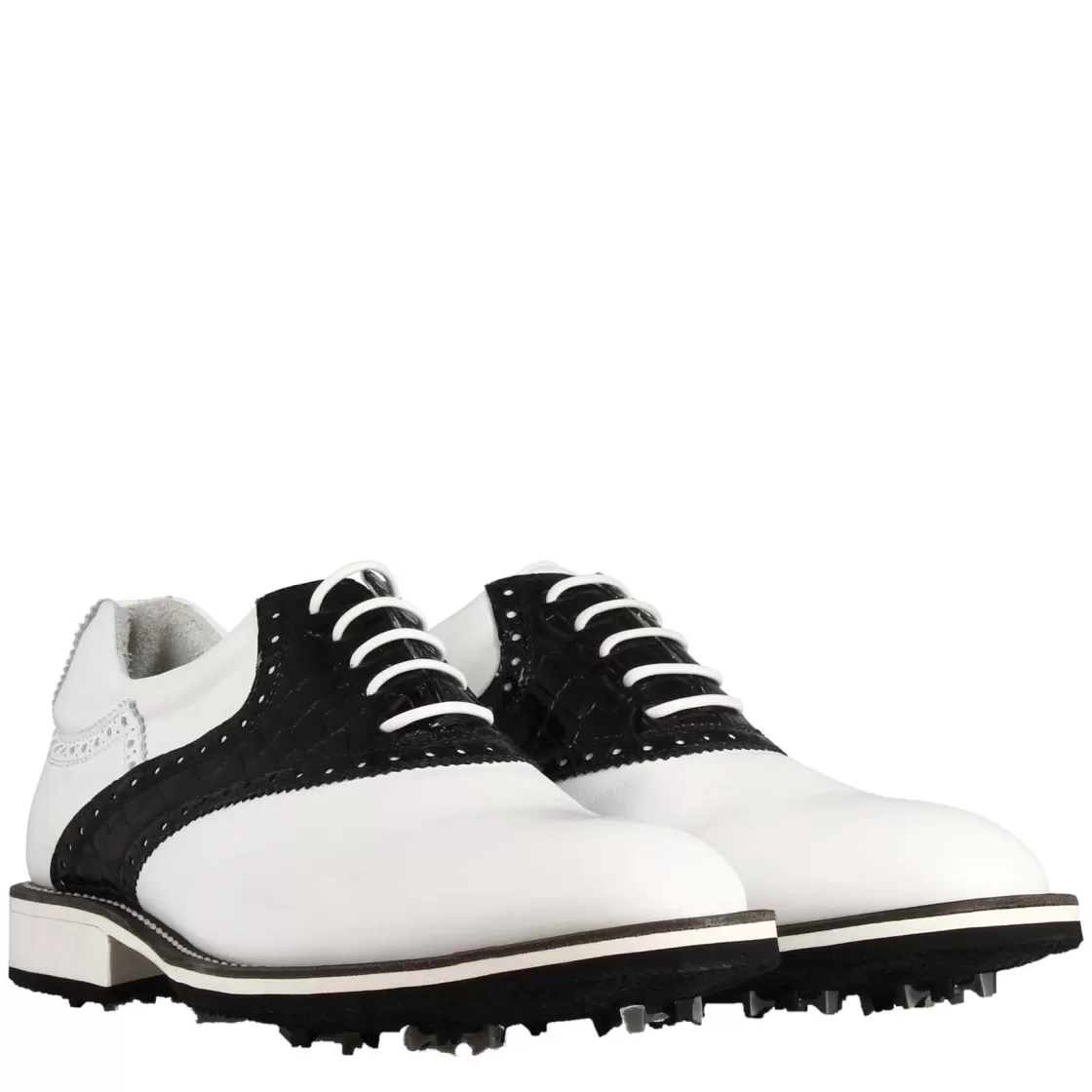 Outlet Leonardo Shoes Scarpa Golf Artigianale Da Uomo In Pelle Colore Con Dettagli In Pelle Colore Nero Bianco