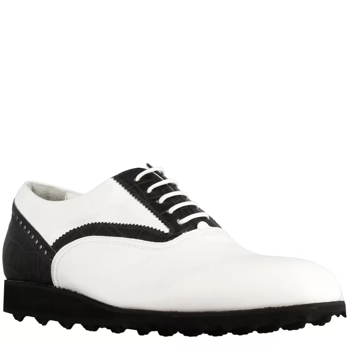 Shop Leonardo Shoes Scarpa Golf Da Donna Fatta A Mano In Pelle Colore Con Dettagli Colore Nero Bianco