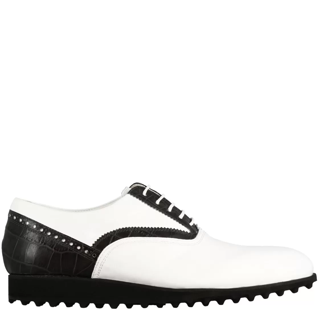 Shop Leonardo Shoes Scarpa Golf Da Donna Fatta A Mano In Pelle Colore Con Dettagli Colore Nero Bianco