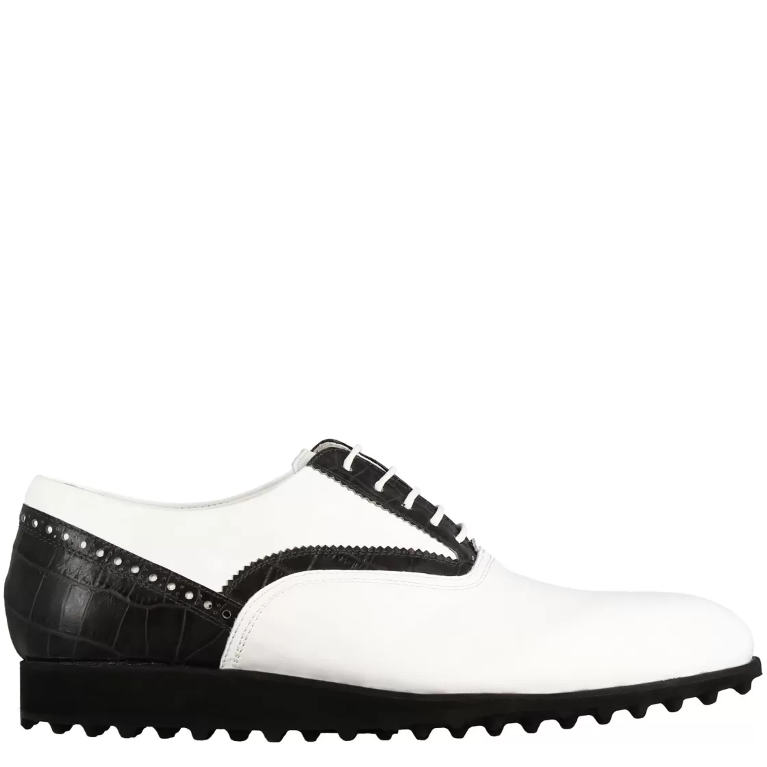 Best Sale Leonardo Shoes Scarpa Golf Da Uomo Fatta A Mano In Pelle Colore Con Dettagli Colore Nero Bianco