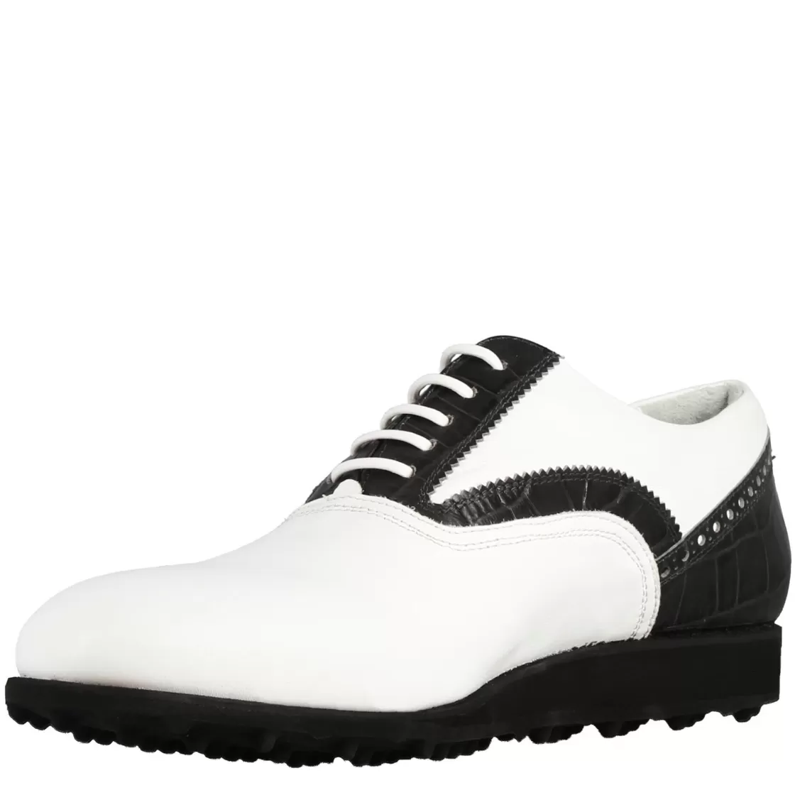Best Sale Leonardo Shoes Scarpa Golf Da Uomo Fatta A Mano In Pelle Colore Con Dettagli Colore Nero Bianco