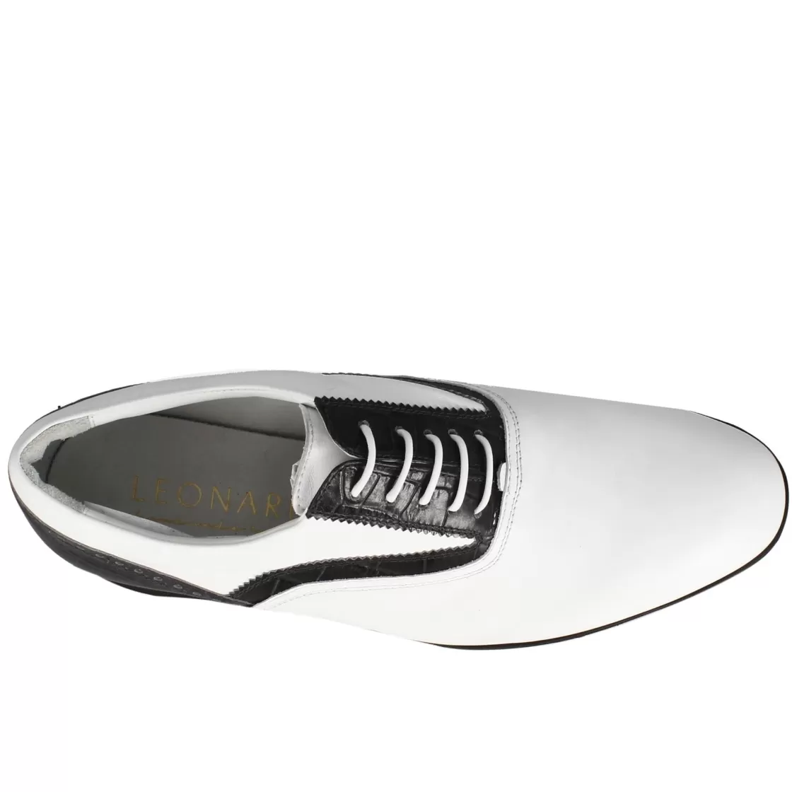 Best Sale Leonardo Shoes Scarpa Golf Da Uomo Fatta A Mano In Pelle Colore Con Dettagli Colore Nero Bianco