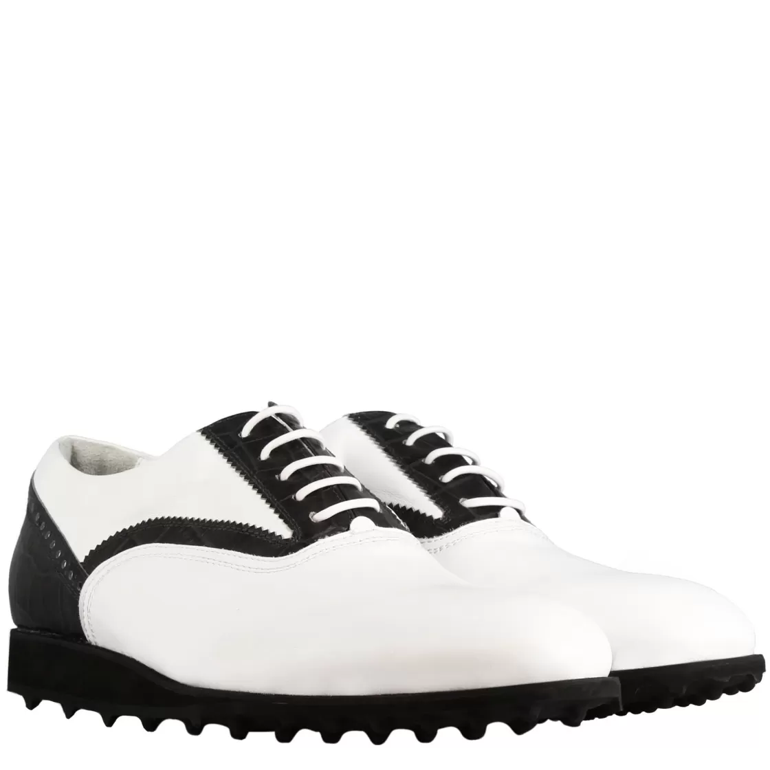 Best Sale Leonardo Shoes Scarpa Golf Da Uomo Fatta A Mano In Pelle Colore Con Dettagli Colore Nero Bianco