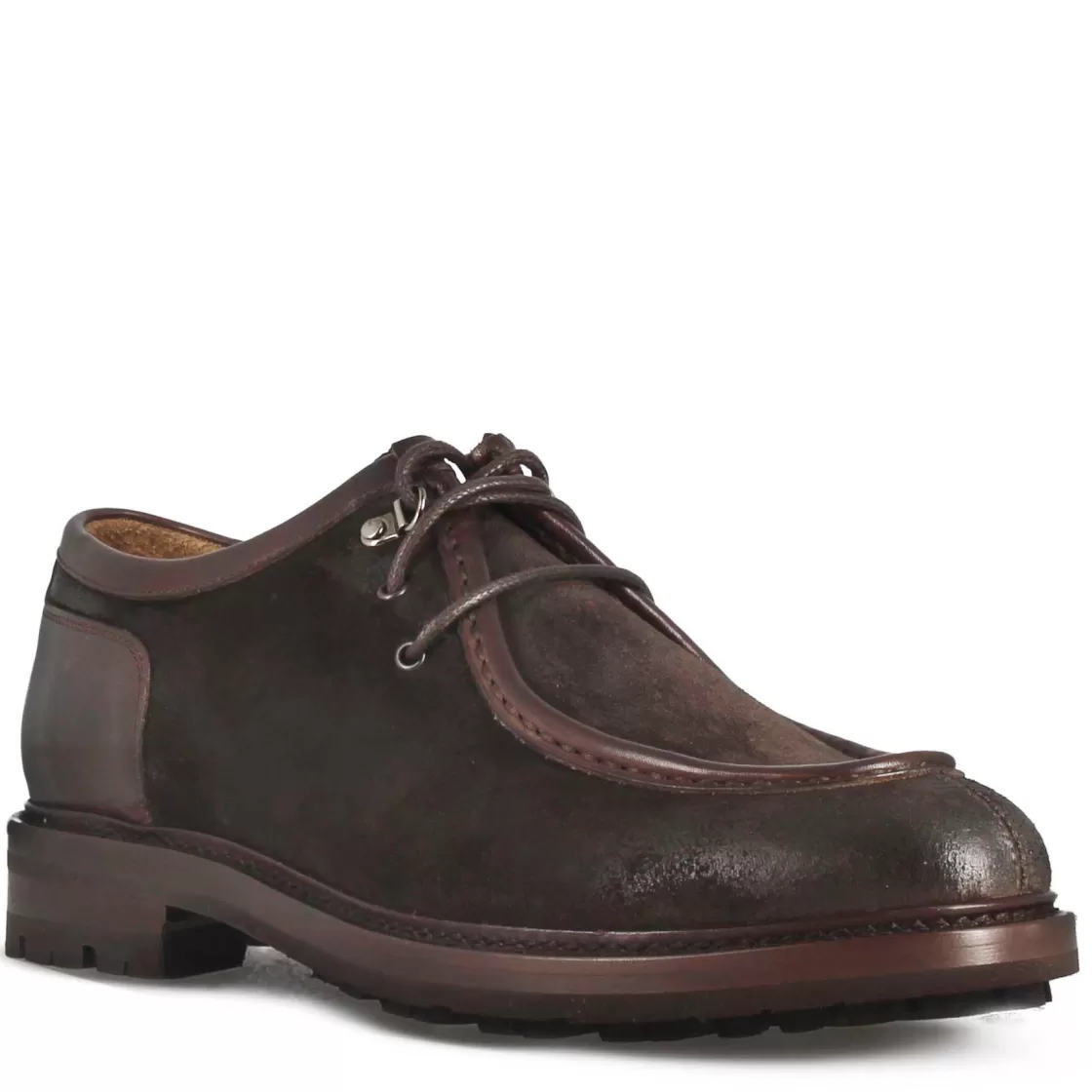 Clearance Leonardo Shoes Scarpa Stringata Da Uomo Modello Ingegnere In Pelle Scamosciata Marrone Scuro