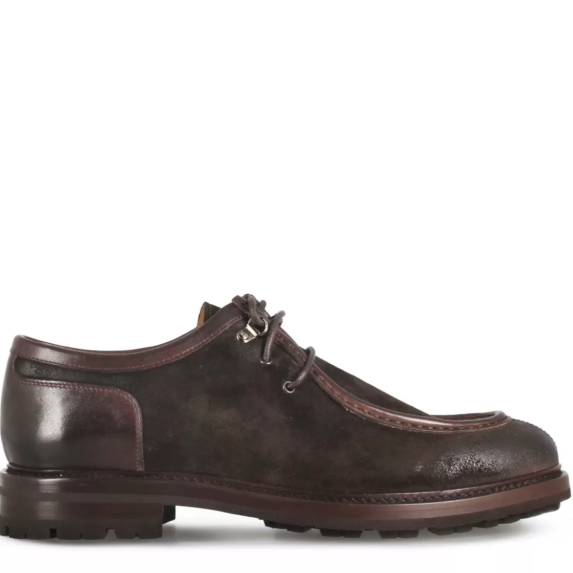 Clearance Leonardo Shoes Scarpa Stringata Da Uomo Modello Ingegnere In Pelle Scamosciata Marrone Scuro