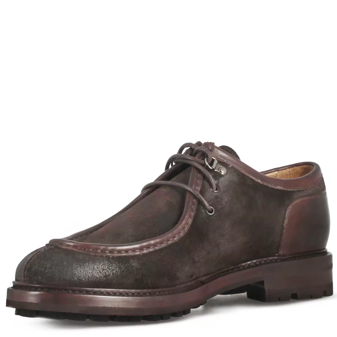 Clearance Leonardo Shoes Scarpa Stringata Da Uomo Modello Ingegnere In Pelle Scamosciata Marrone Scuro
