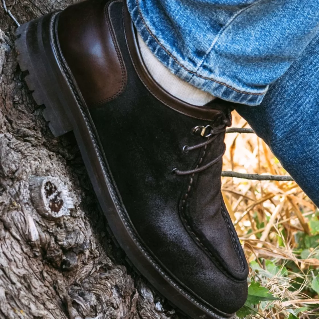 Clearance Leonardo Shoes Scarpa Stringata Da Uomo Modello Ingegnere In Pelle Scamosciata Marrone Scuro
