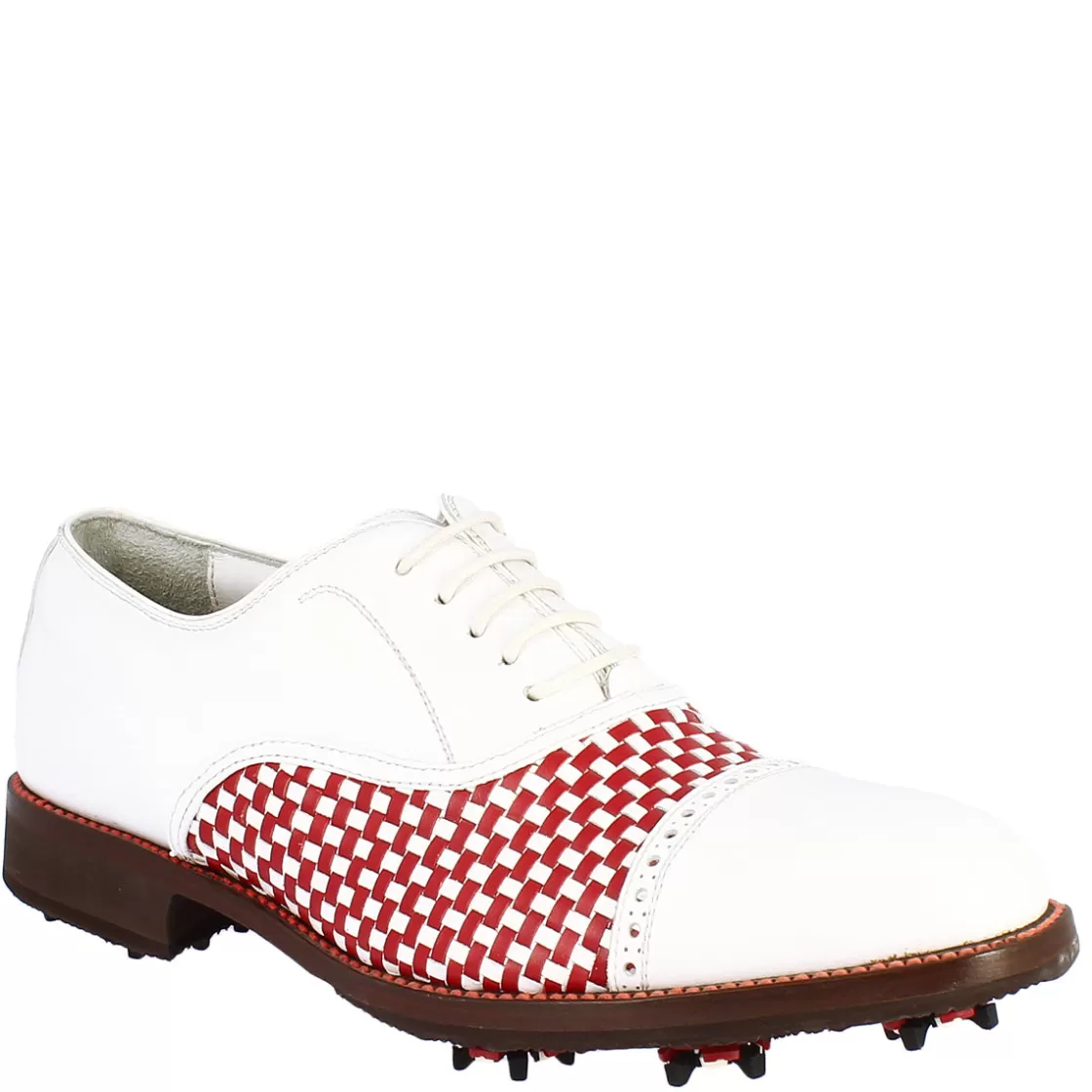Store Leonardo Shoes Scarpe Classiche Da Golf Uomo Artigianali In Pelle Bianca Rossa Rosso