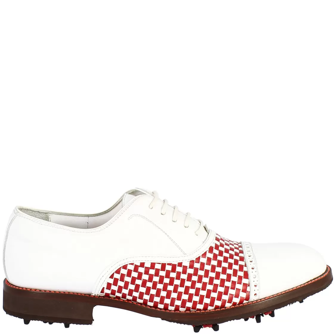 Store Leonardo Shoes Scarpe Classiche Da Golf Uomo Artigianali In Pelle Bianca Rossa Rosso