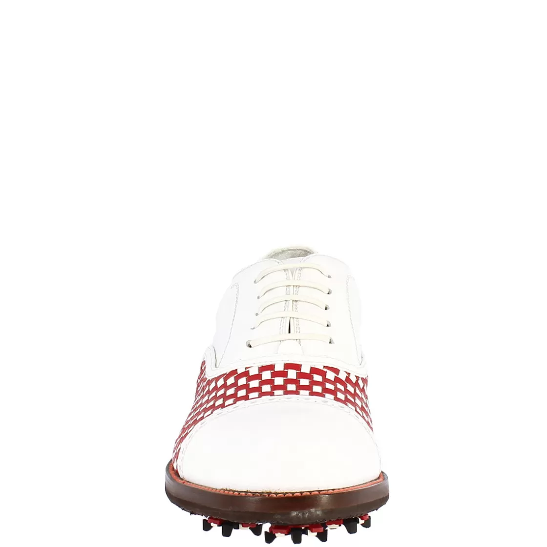 Store Leonardo Shoes Scarpe Classiche Da Golf Uomo Artigianali In Pelle Bianca Rossa Rosso