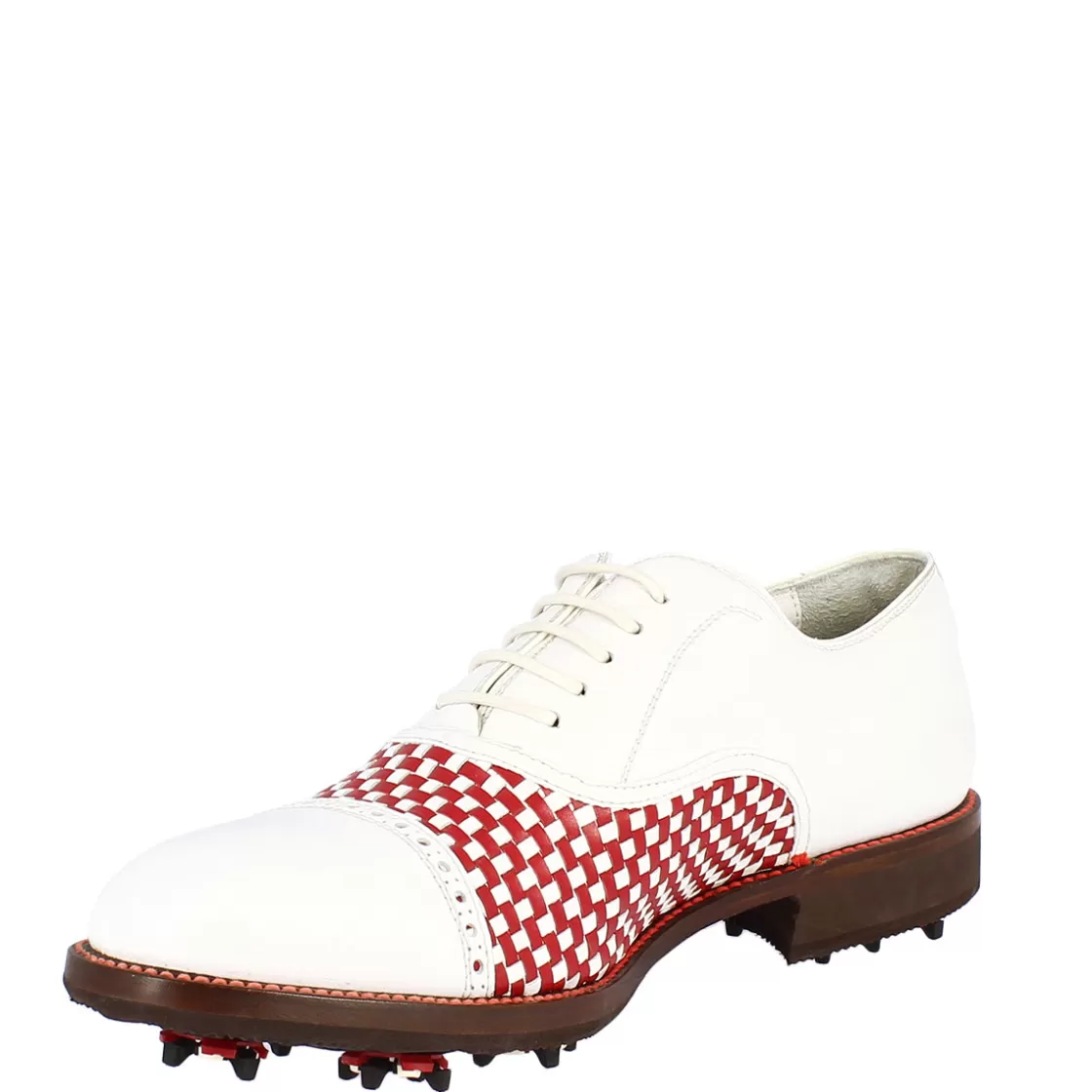Store Leonardo Shoes Scarpe Classiche Da Golf Uomo Artigianali In Pelle Bianca Rossa Rosso