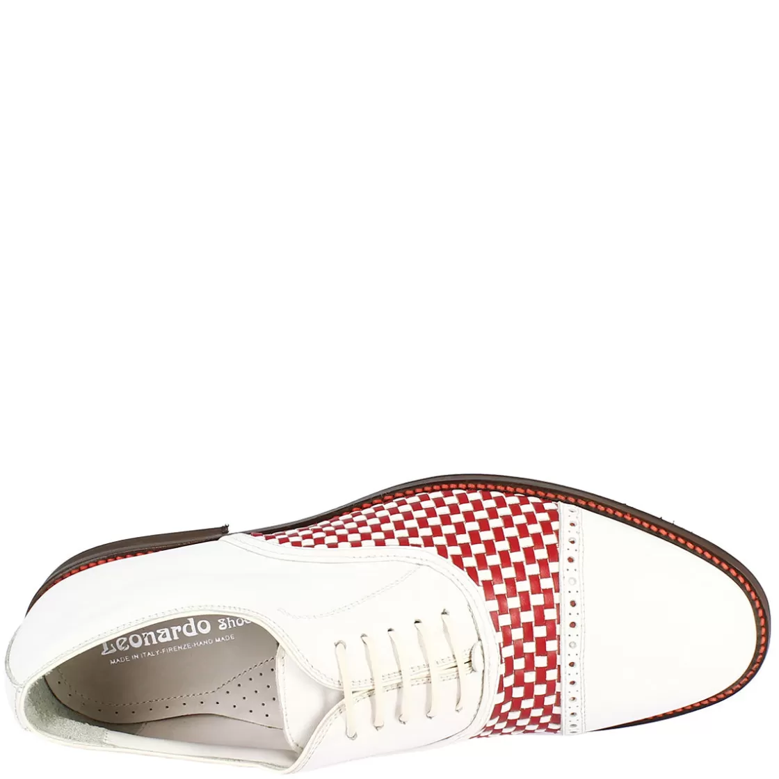 Store Leonardo Shoes Scarpe Classiche Da Golf Uomo Artigianali In Pelle Bianca Rossa Rosso