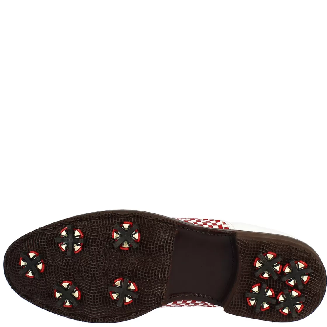 Store Leonardo Shoes Scarpe Classiche Da Golf Uomo Artigianali In Pelle Bianca Rossa Rosso