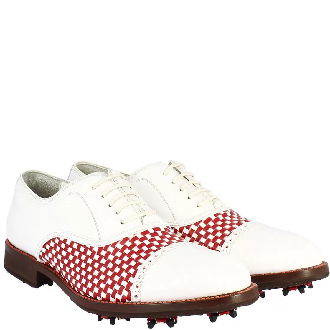 Store Leonardo Shoes Scarpe Classiche Da Golf Uomo Artigianali In Pelle Bianca Rossa Rosso