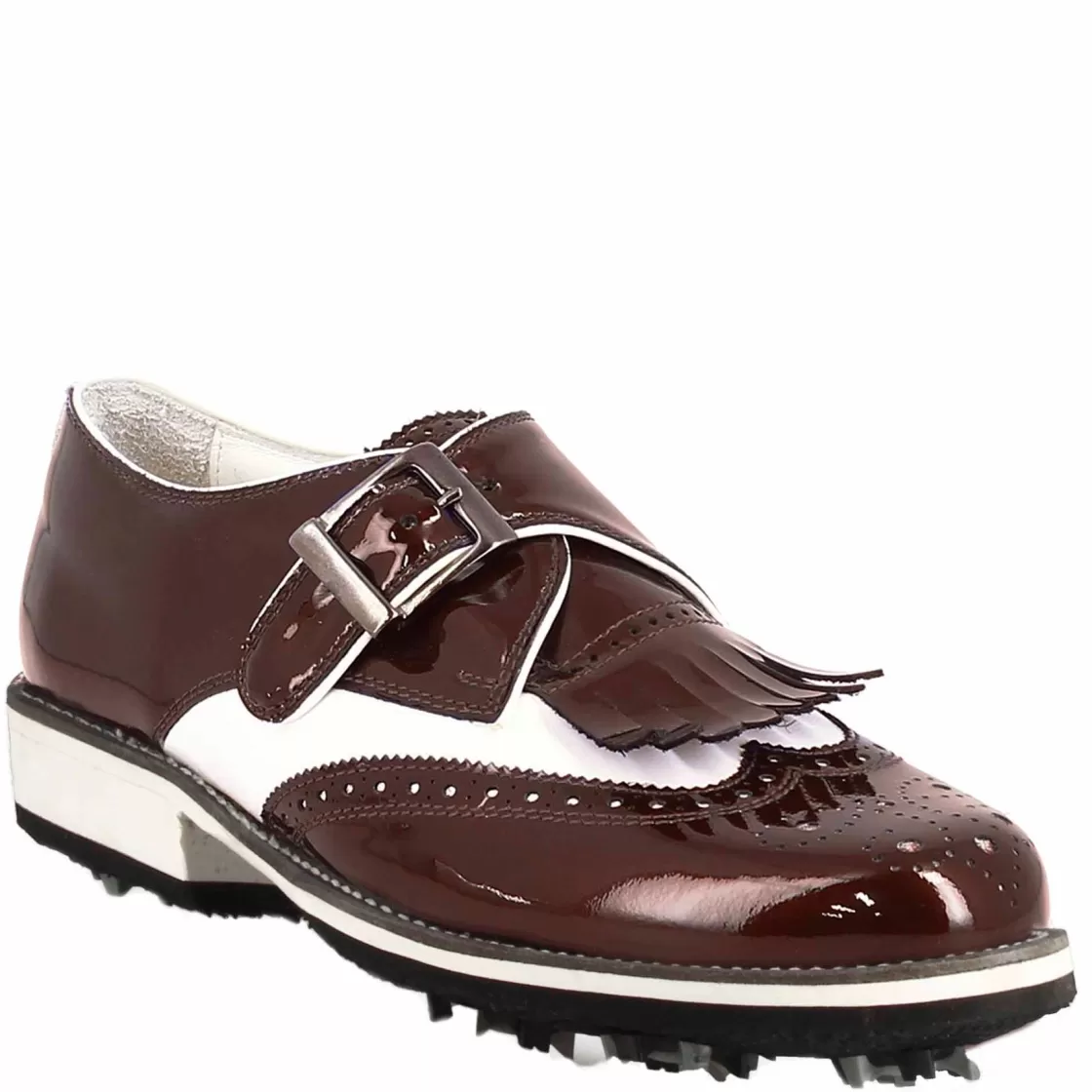 Cheap Leonardo Shoes Scarpe Con Fibbia Da Golf Donna In Pelle Bianca E Vernice Bordeaux