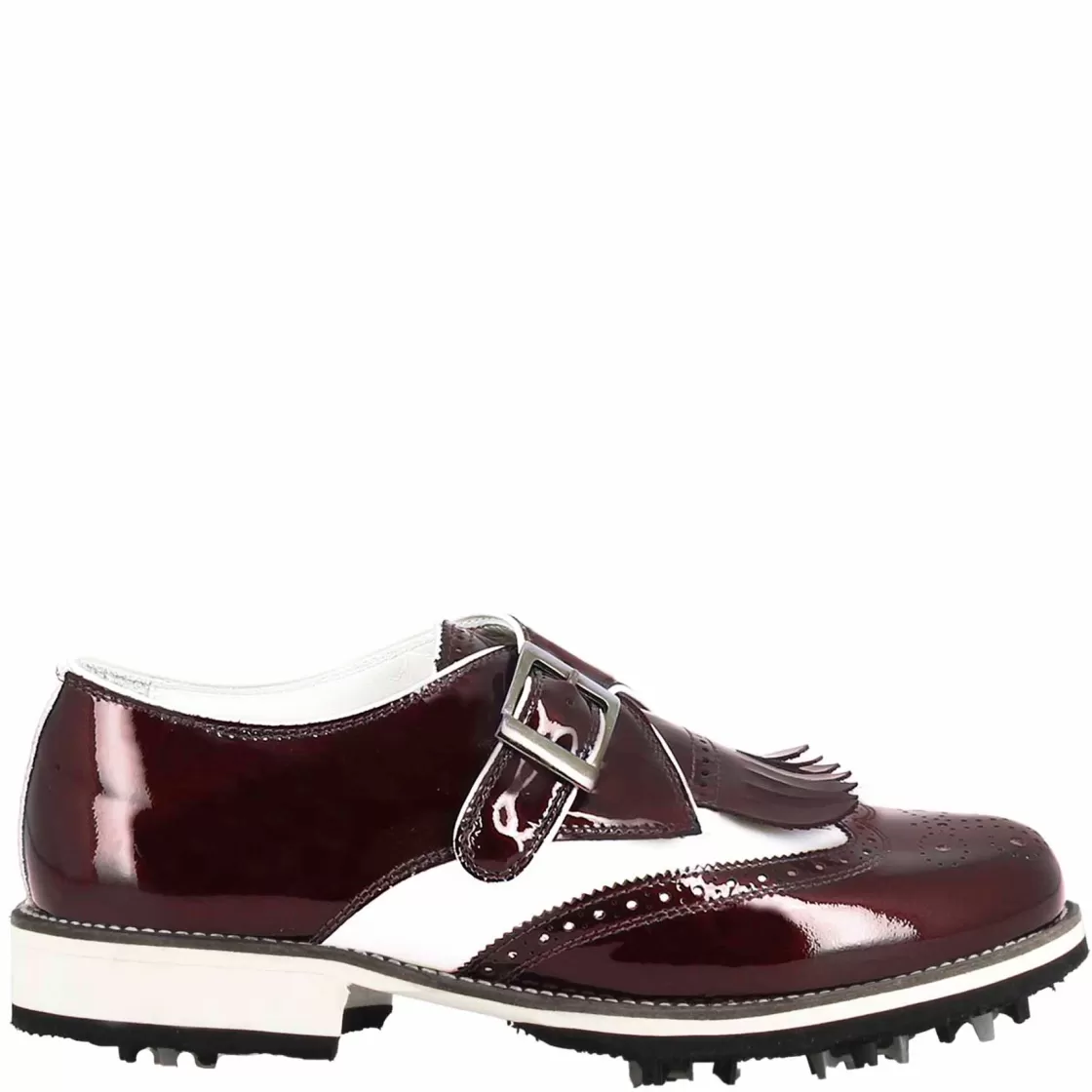 Cheap Leonardo Shoes Scarpe Con Fibbia Da Golf Donna In Pelle Bianca E Vernice Bordeaux