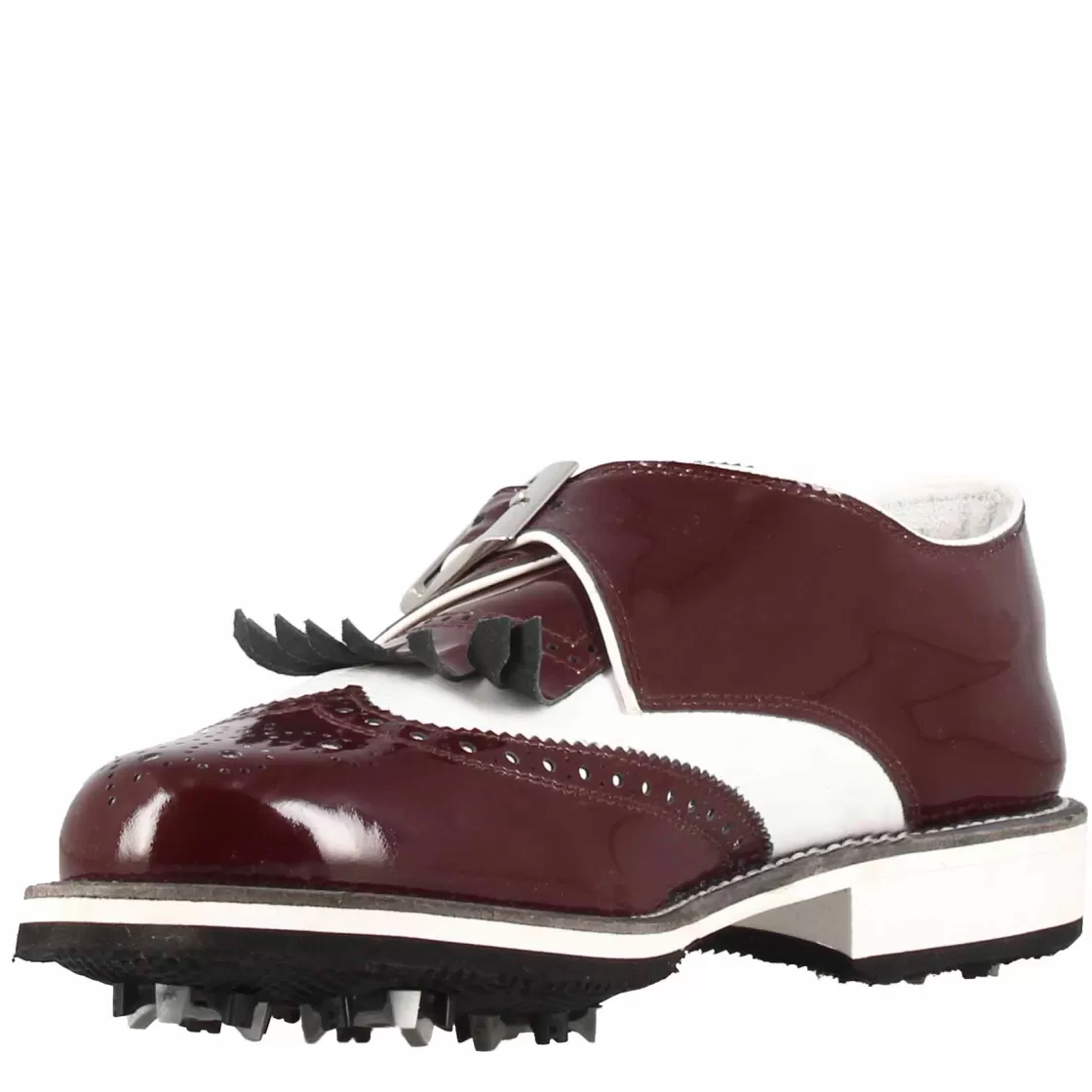Cheap Leonardo Shoes Scarpe Con Fibbia Da Golf Donna In Pelle Bianca E Vernice Bordeaux
