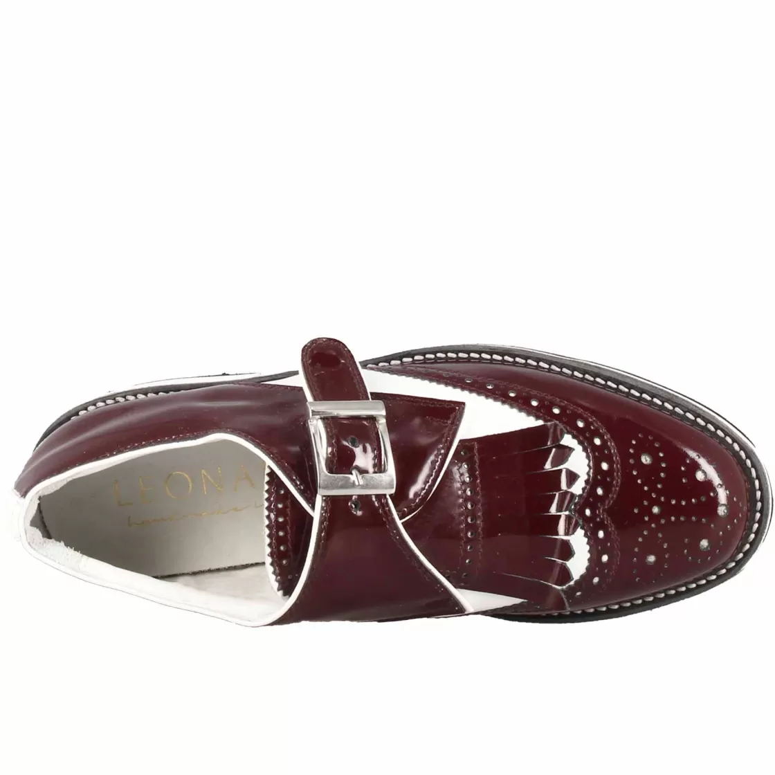 Cheap Leonardo Shoes Scarpe Con Fibbia Da Golf Donna In Pelle Bianca E Vernice Bordeaux