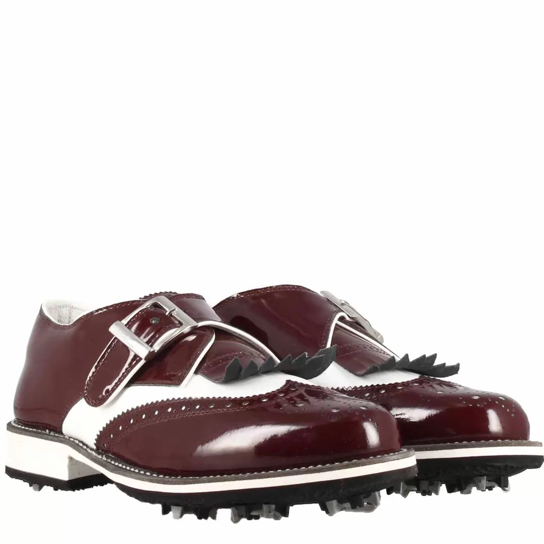 Cheap Leonardo Shoes Scarpe Con Fibbia Da Golf Donna In Pelle Bianca E Vernice Bordeaux