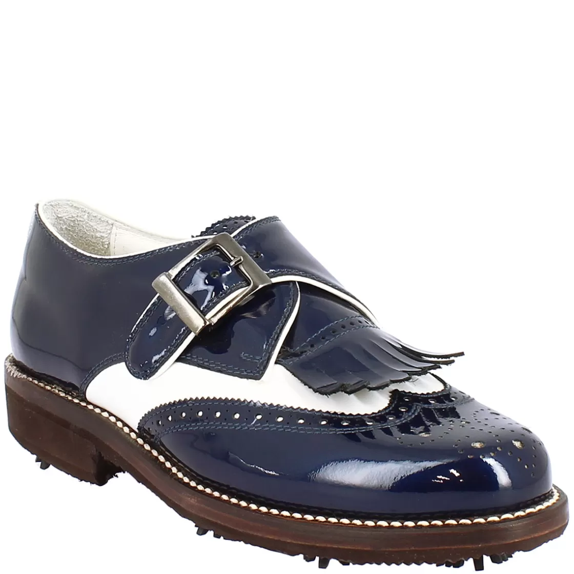 Shop Leonardo Shoes Scarpe Con Fibbia Da Golf Uomo In Pelle Bianca E Vernice Blu