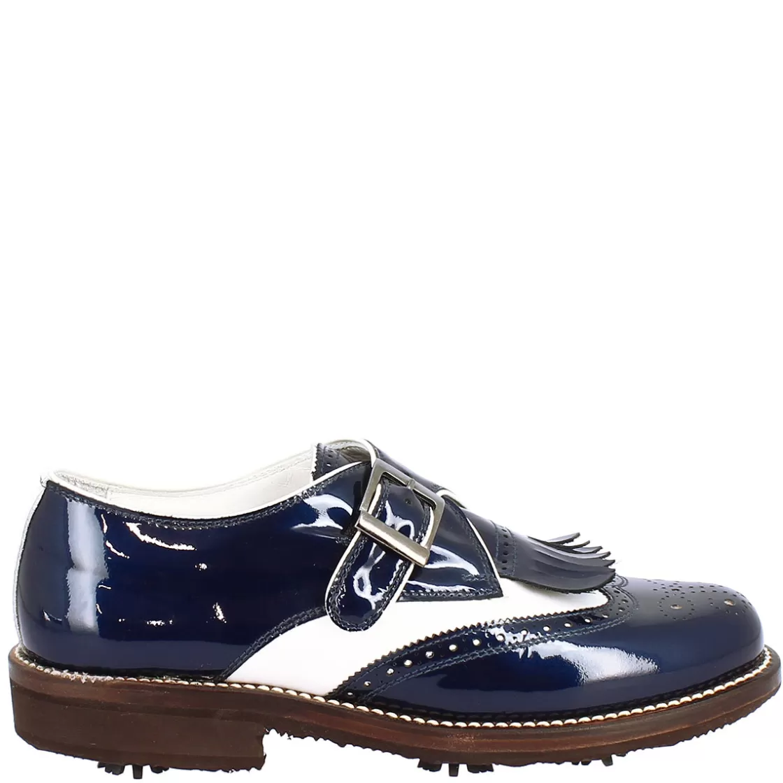 Shop Leonardo Shoes Scarpe Con Fibbia Da Golf Uomo In Pelle Bianca E Vernice Blu