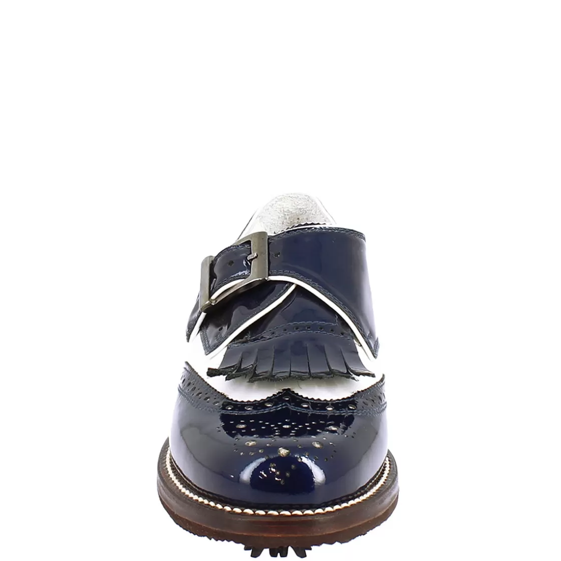 Shop Leonardo Shoes Scarpe Con Fibbia Da Golf Uomo In Pelle Bianca E Vernice Blu