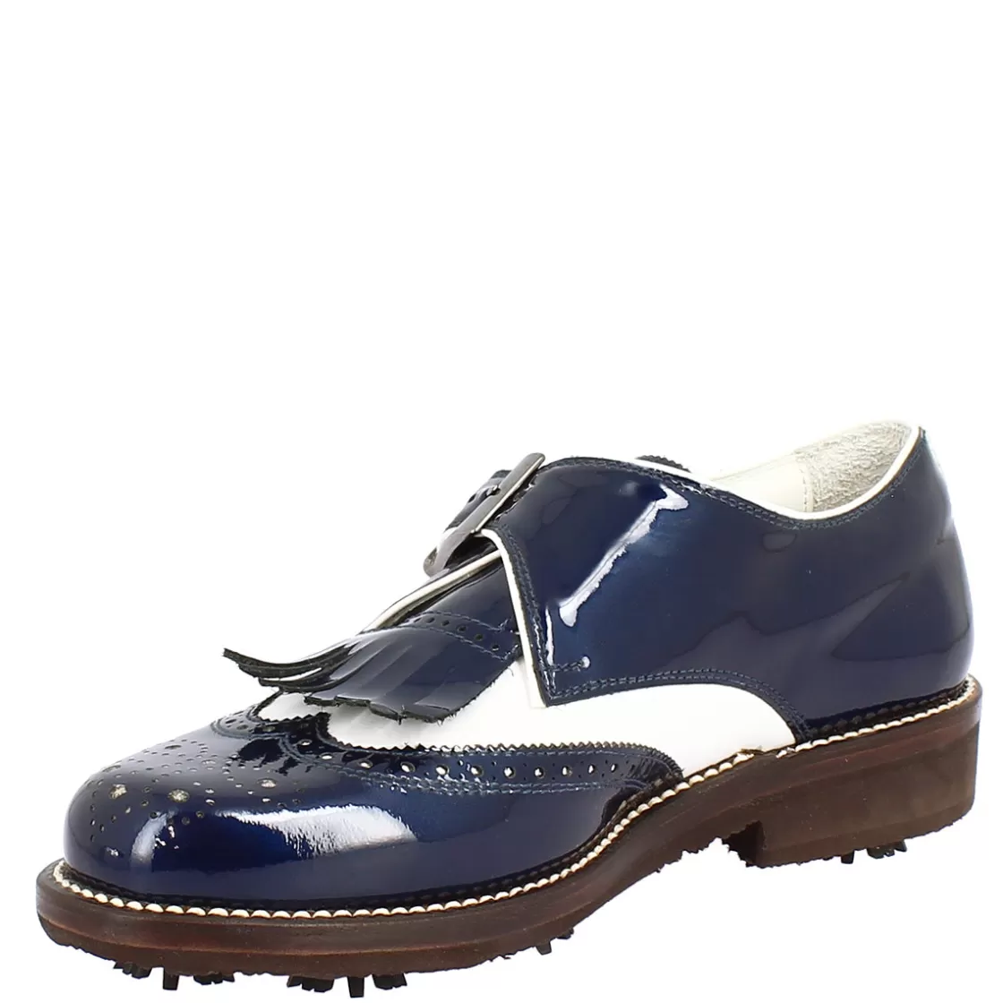 Shop Leonardo Shoes Scarpe Con Fibbia Da Golf Uomo In Pelle Bianca E Vernice Blu