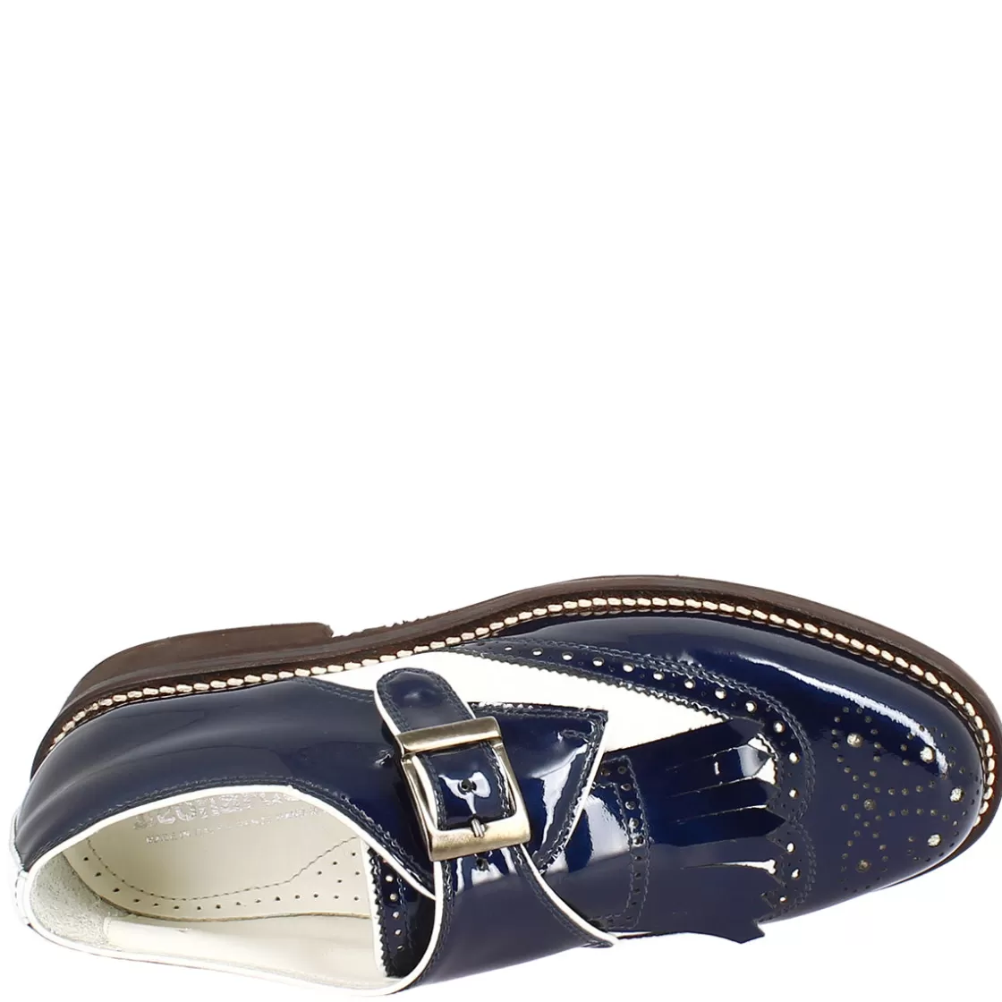 Shop Leonardo Shoes Scarpe Con Fibbia Da Golf Uomo In Pelle Bianca E Vernice Blu