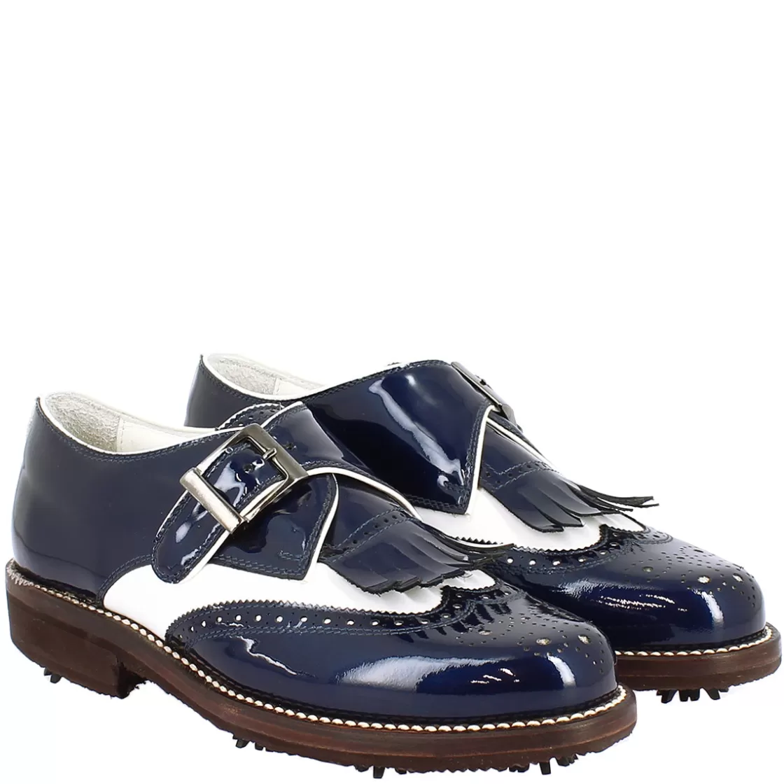 Shop Leonardo Shoes Scarpe Con Fibbia Da Golf Uomo In Pelle Bianca E Vernice Blu