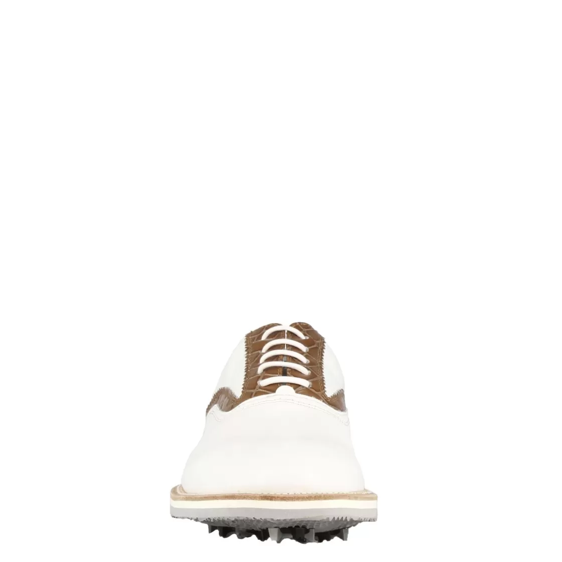 Online Leonardo Shoes Scarpe Da Golf Artigianali Da Donna In Pelle Bianca Con Dettagli In Colore Marrone Chiaro. Bianco