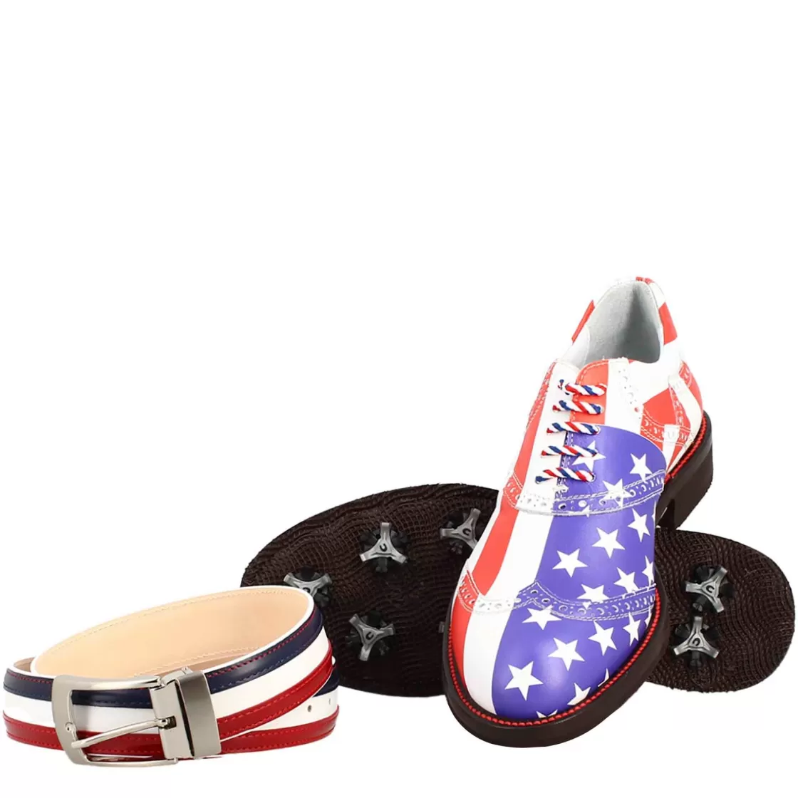 Outlet Leonardo Shoes Scarpe Da Golf Da Donna Blu E Bianco Dettagli Brogue Artigianali In Pelle Rosso