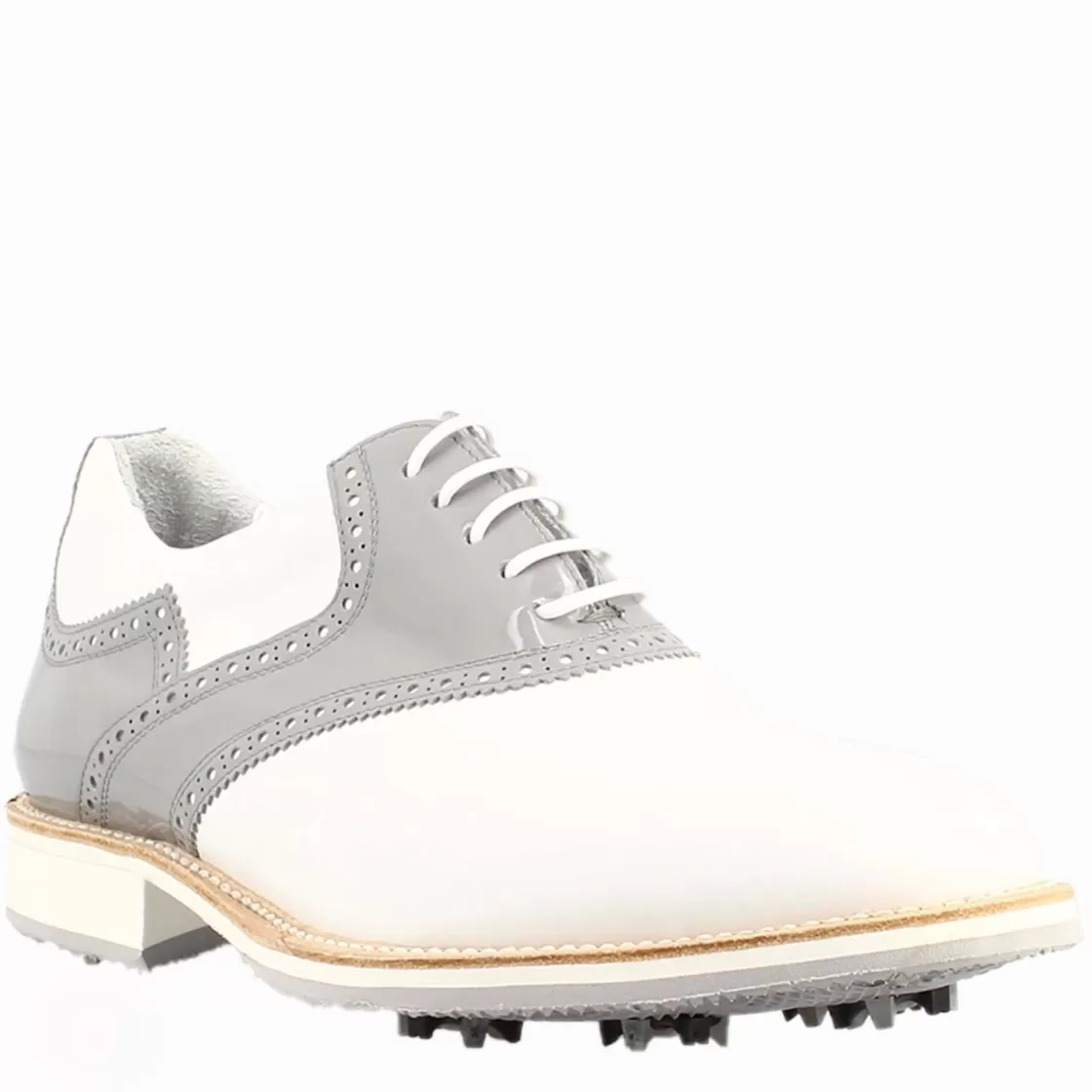 Store Leonardo Shoes Scarpe Da Golf Da Donna Colore E Grigio Dettagli Brogue Artigianali In Pelle Bianco