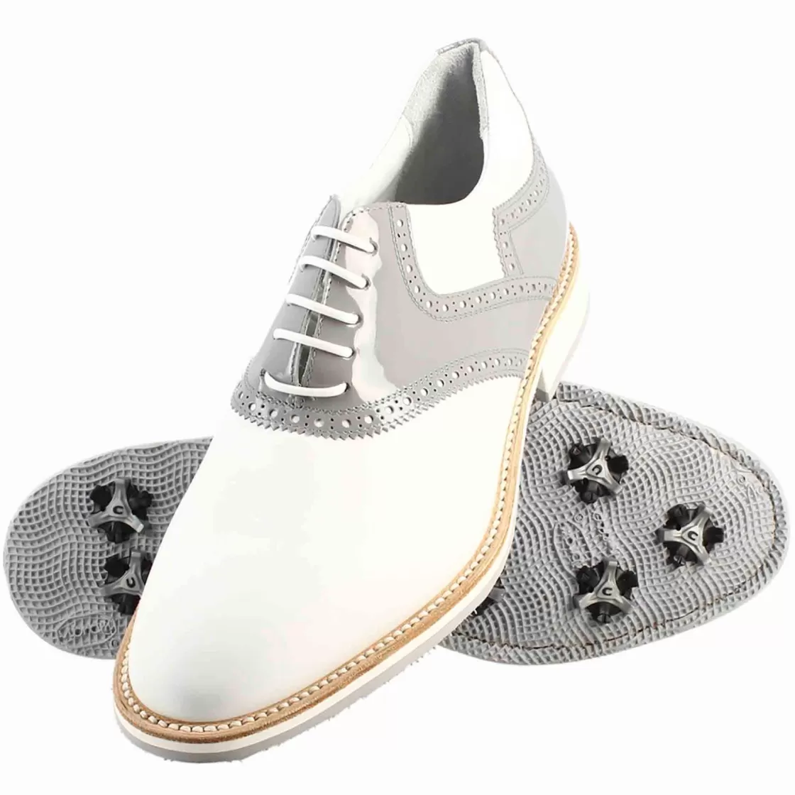 Store Leonardo Shoes Scarpe Da Golf Da Donna Colore E Grigio Dettagli Brogue Artigianali In Pelle Bianco