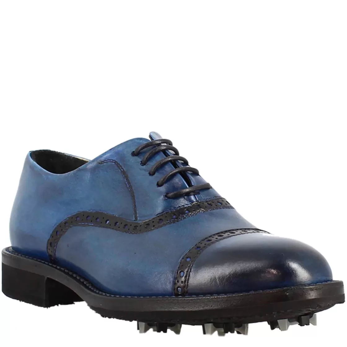Hot Leonardo Shoes Scarpe Da Golf Da Donna Colore Dettagli Brogue Artigianali In Pelle Blu