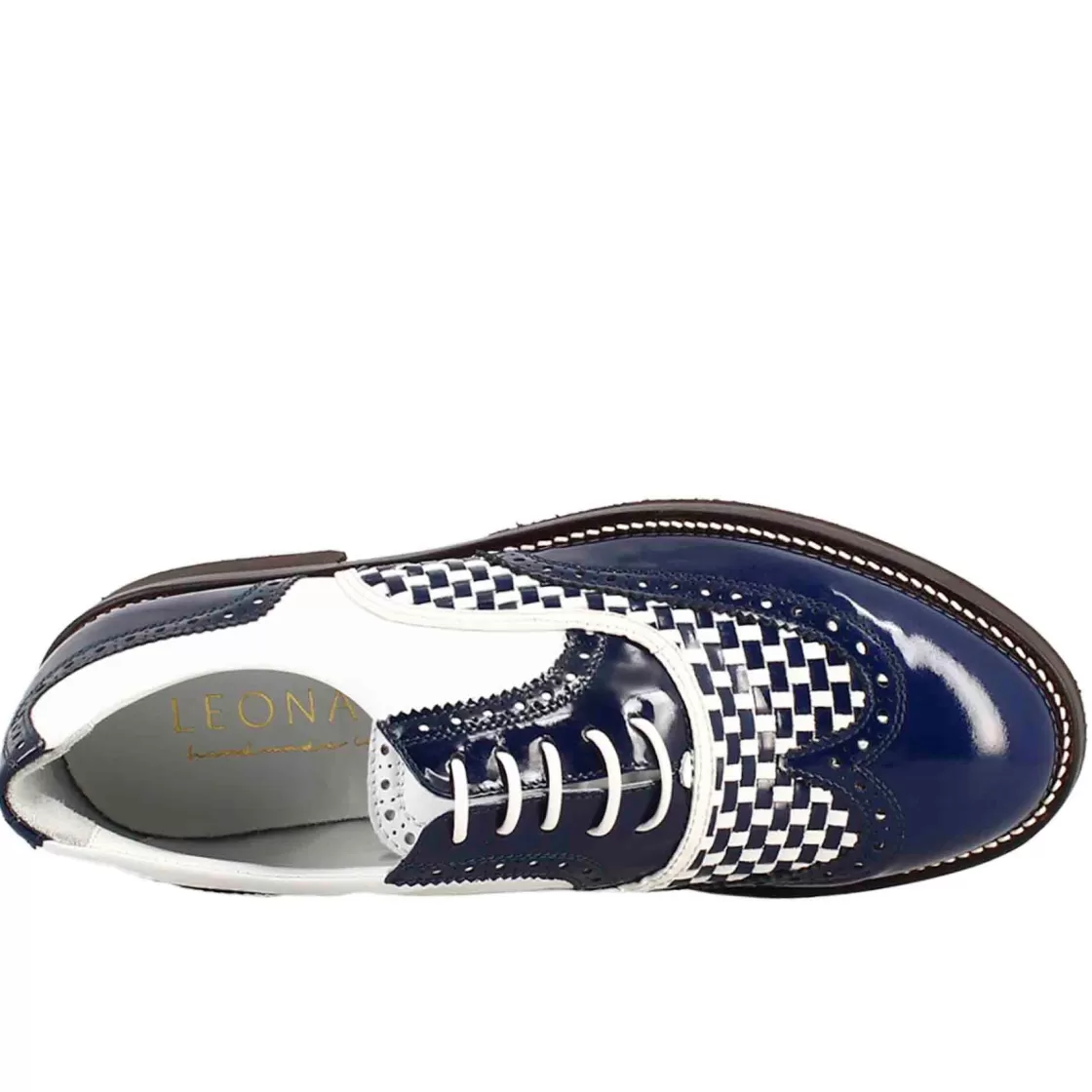 Flash Sale Leonardo Shoes Scarpe Da Golf Da Donna Colore E Bianco Dettagli Brogue Artigianali In Pelle Blu