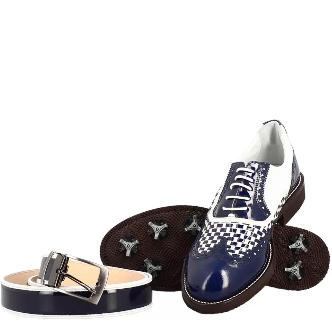 Flash Sale Leonardo Shoes Scarpe Da Golf Da Donna Colore E Bianco Dettagli Brogue Artigianali In Pelle Blu