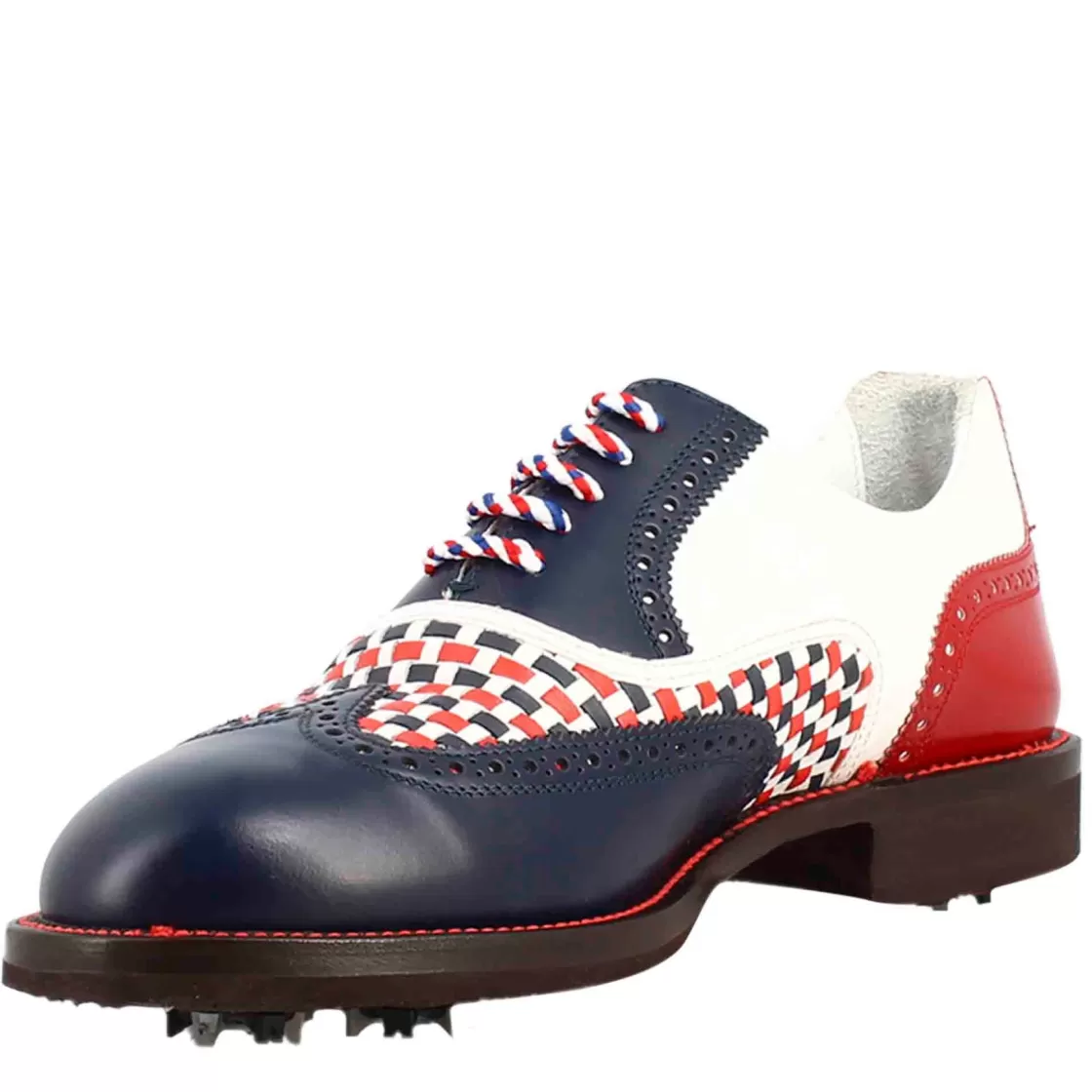 Clearance Leonardo Shoes Scarpe Da Golf Da Donna Colore E Rosso Dettagli Brogue Artigianali In Pelle Blu