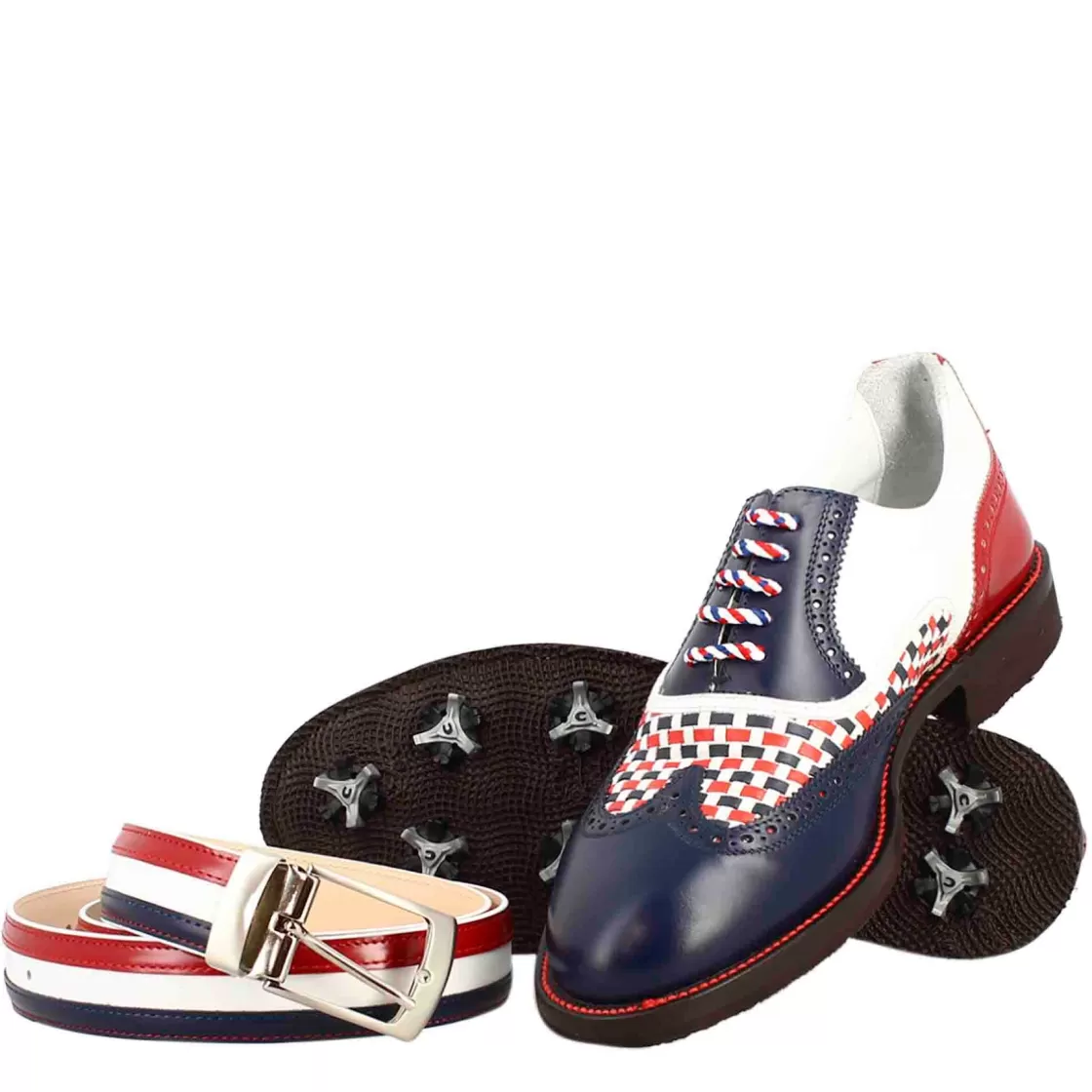 Clearance Leonardo Shoes Scarpe Da Golf Da Donna Colore E Rosso Dettagli Brogue Artigianali In Pelle Blu