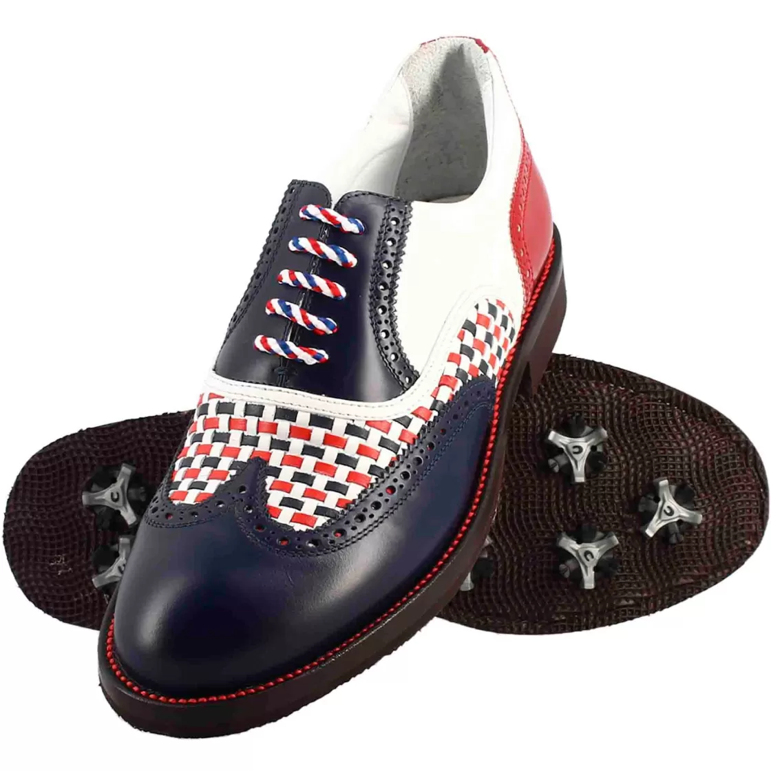Clearance Leonardo Shoes Scarpe Da Golf Da Donna Colore E Rosso Dettagli Brogue Artigianali In Pelle Blu